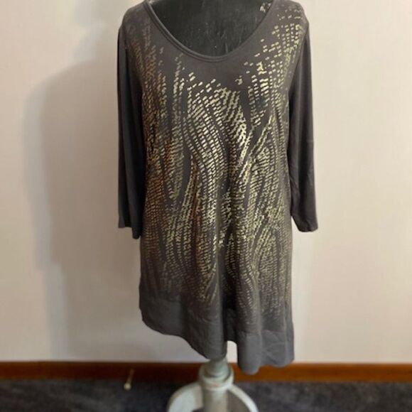 Apt. 9 Gray embellished asymmetric with sheer bottom hem tunic, size 0X - Picture 1 of 3